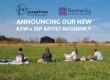 Artists sitting in field creating. Text reads "Announcing OUR NEW KFW X JSP ARTIST RESIDENCY"